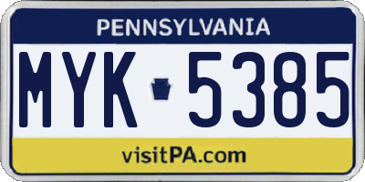 PA license plate MYK5385