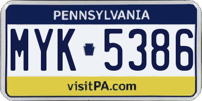 PA license plate MYK5386