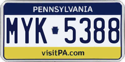 PA license plate MYK5388