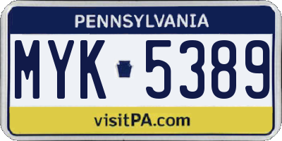 PA license plate MYK5389