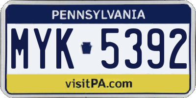 PA license plate MYK5392