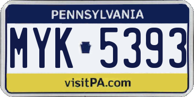 PA license plate MYK5393