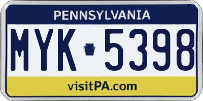 PA license plate MYK5398
