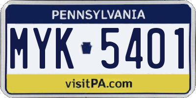 PA license plate MYK5401
