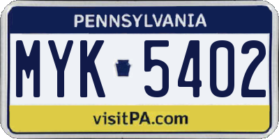 PA license plate MYK5402