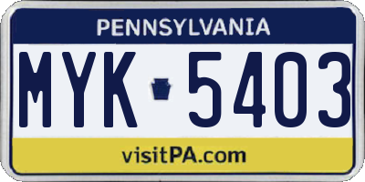 PA license plate MYK5403