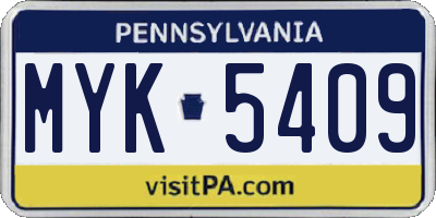 PA license plate MYK5409