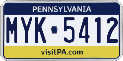PA license plate MYK5412