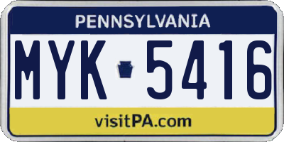 PA license plate MYK5416