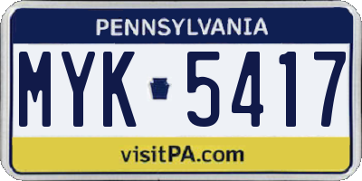 PA license plate MYK5417