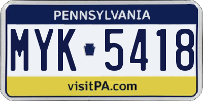 PA license plate MYK5418
