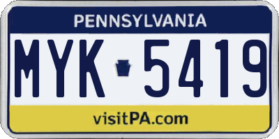 PA license plate MYK5419
