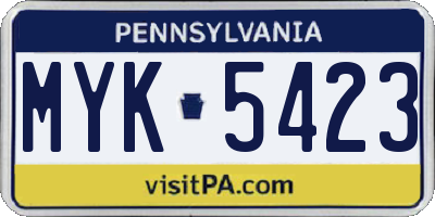PA license plate MYK5423