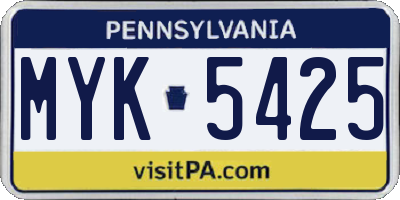 PA license plate MYK5425