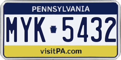 PA license plate MYK5432