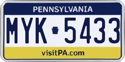 PA license plate MYK5433