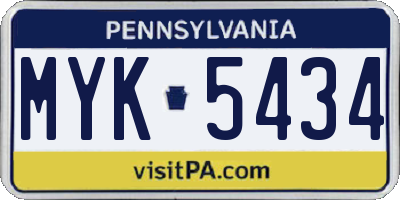 PA license plate MYK5434