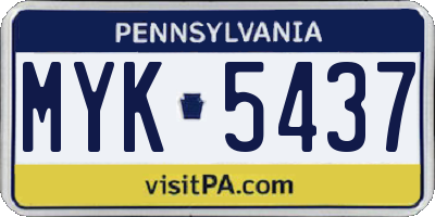 PA license plate MYK5437