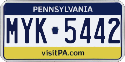 PA license plate MYK5442