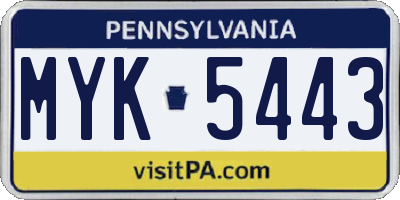 PA license plate MYK5443