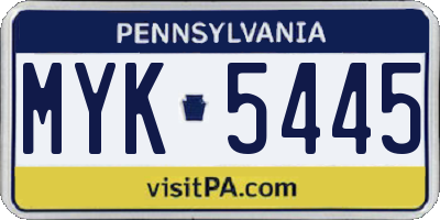 PA license plate MYK5445