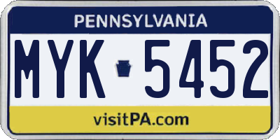 PA license plate MYK5452