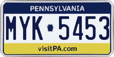 PA license plate MYK5453