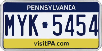 PA license plate MYK5454