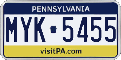 PA license plate MYK5455