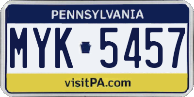PA license plate MYK5457