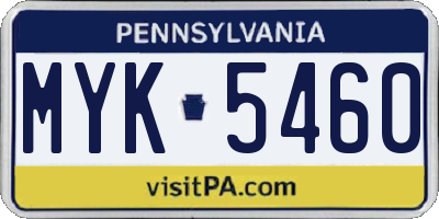 PA license plate MYK5460
