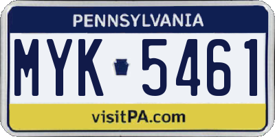 PA license plate MYK5461