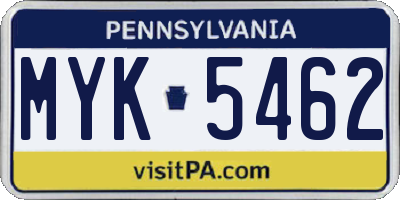 PA license plate MYK5462