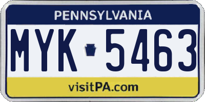 PA license plate MYK5463