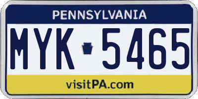 PA license plate MYK5465