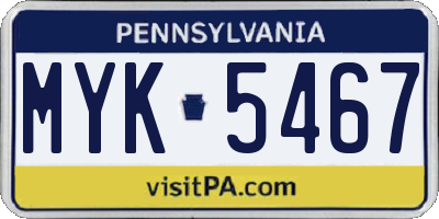 PA license plate MYK5467