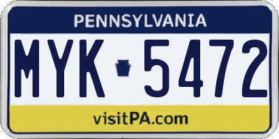 PA license plate MYK5472
