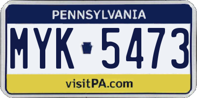 PA license plate MYK5473