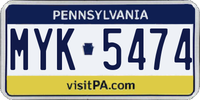 PA license plate MYK5474