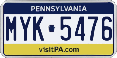 PA license plate MYK5476