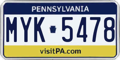 PA license plate MYK5478