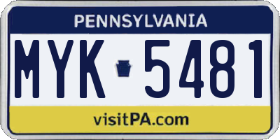 PA license plate MYK5481