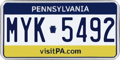 PA license plate MYK5492