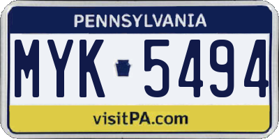 PA license plate MYK5494