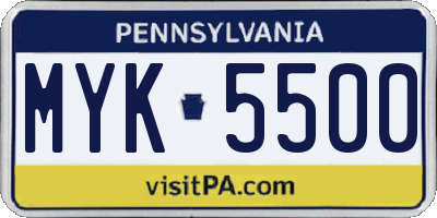 PA license plate MYK5500
