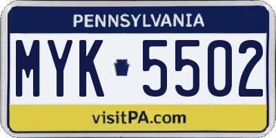 PA license plate MYK5502