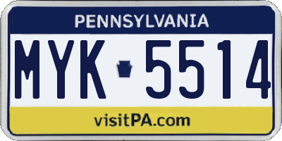 PA license plate MYK5514