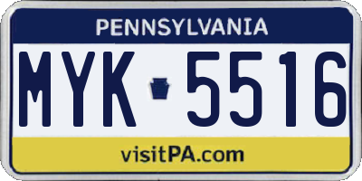 PA license plate MYK5516