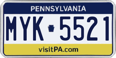 PA license plate MYK5521