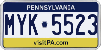 PA license plate MYK5523